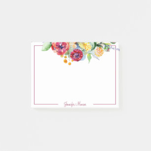 Red and orange watercolor floral personalized post-it notes