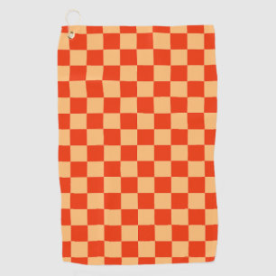 Red and Peach Check Checkered Checkerboard Pattern Golf Towel