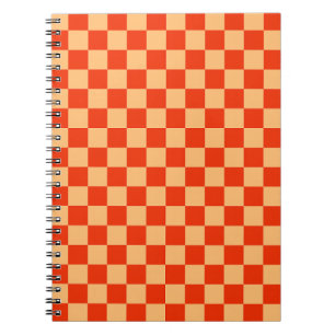 Red and Peach Check Checkered Checkerboard Pattern Notebook