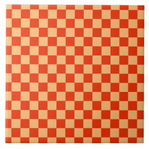 Red and Peach Check Checkered Checkerboard Pattern Tile