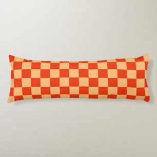 Red and Peach Check Chequered Chequerboard Pattern Body Pillow