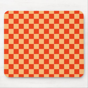 Red and Peach Check Chequered Chequerboard Pattern Mouse Pad