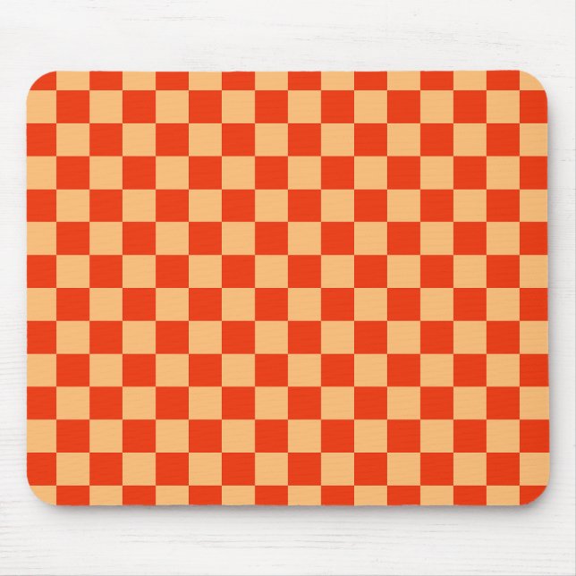 Red and Peach Check Chequered Chequerboard Pattern Mouse Pad (Front)