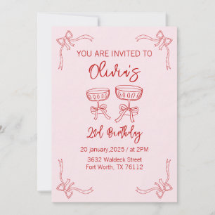 Red and Pink 2nd Birthday Invitation For Girls