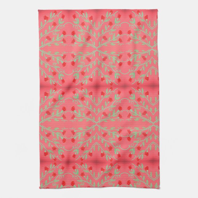 Red and Pink And Mint Green Flowered Towel (Vertical)