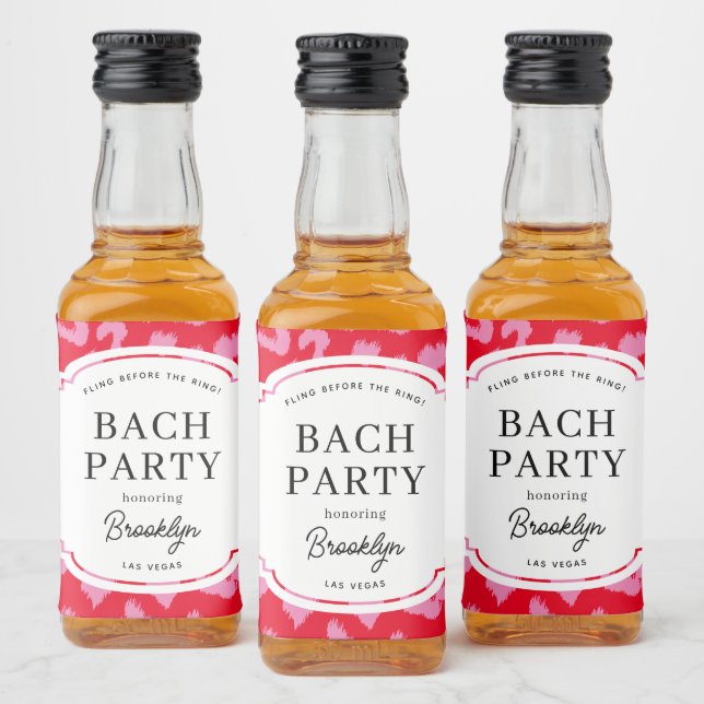 Red and Pink Animal Print Bachelorette Party Liquor Bottle Label (Bottles)