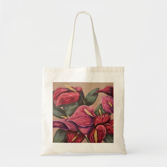 Red and pink anthurium tote bag (Front)