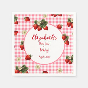 Red and Pink Berry First Baby Girl Birthday Party Napkin