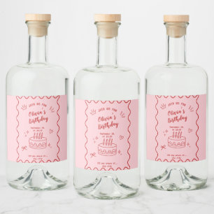 Red and Pink Birthday Liquor Bottle Label