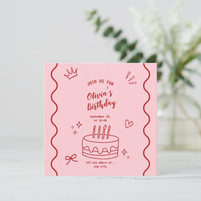 Red and Pink Birthday Save The Date (Standing Front)