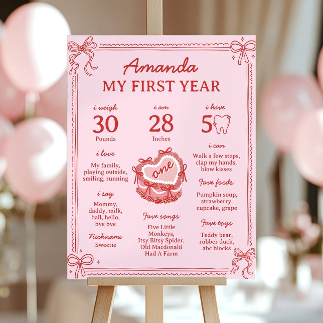 Red and Pink Bow Cake 1st Birthday Milestone Sign (Creator Uploaded)