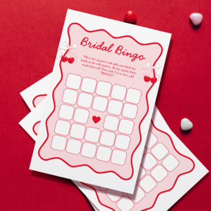 Red and Pink Bow Cherry Bridal Shower Bingo Game