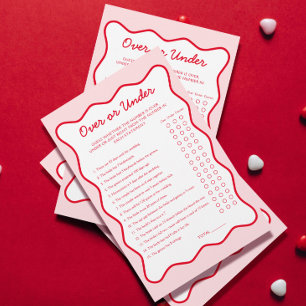 Red and Pink Bridal Shower Over Under Game