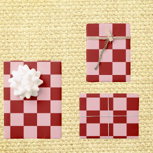 Red and Pink Checkerboard Wrapping Paper Sheet