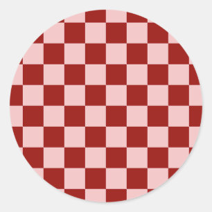 Red and Pink Chequerboard Classic Round Sticker