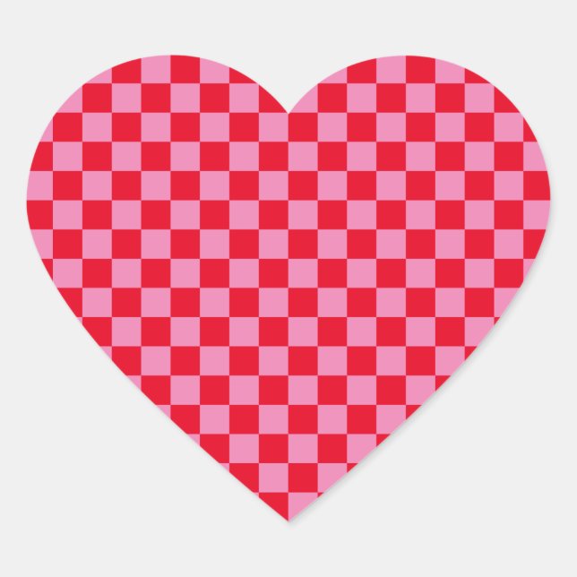 Red and Pink Chequered Heart Sticker (Front)