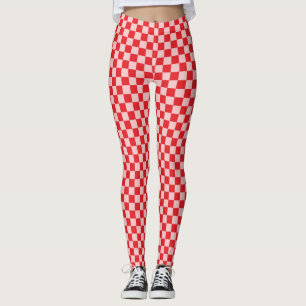 Red and Pink Chequered Pattern Leggings