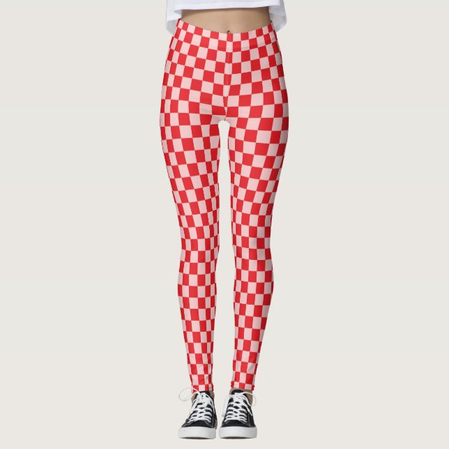 Red and Pink Chequered Pattern Leggings (Front)
