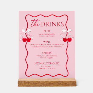 Red and Pink Cherry Bow Bridal Shower Drink Bar Acrylic Sign