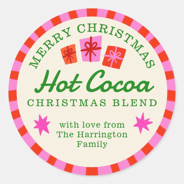 Red and Pink Christmas Hot Cocoa diy gift sticker (Front)