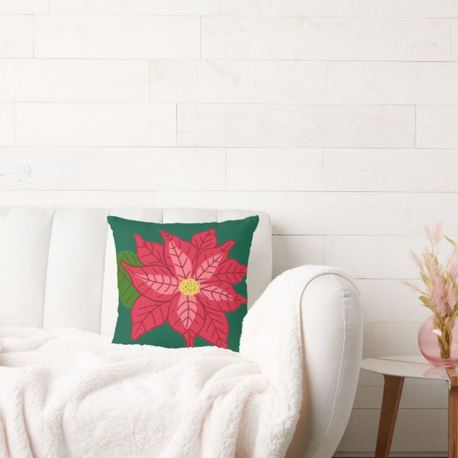 Red and Pink Christmas Poinsettia Throw Pillow (Couch)