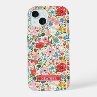 Red and Pink Ditsy Flowers Monogrammed