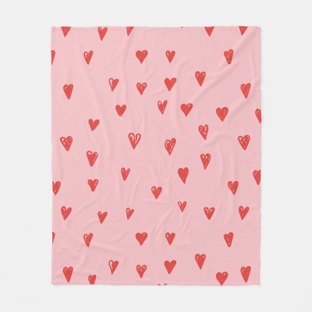 Red And Pink Doodles Cute Heart Pattern Fleece Blanket (Front)