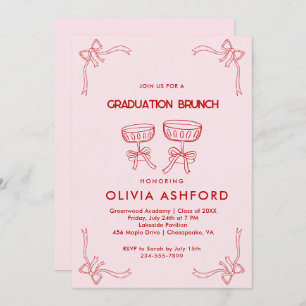 Red and Pink Elegant Brunch graduation Invitation