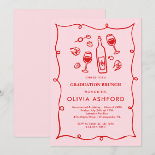 Red and Pink Elegant Brunch graduation Invitation