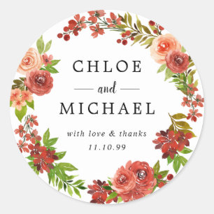 Red and Pink Fall Wedding Thank You Favour Seal