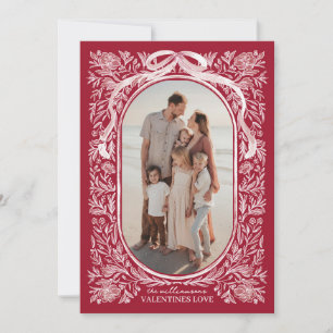 Red and Pink Floral & Bow Valentine Photo Card