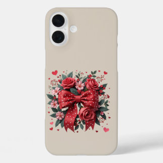 Red and pink floral coquette bow iPhone 16 plus case