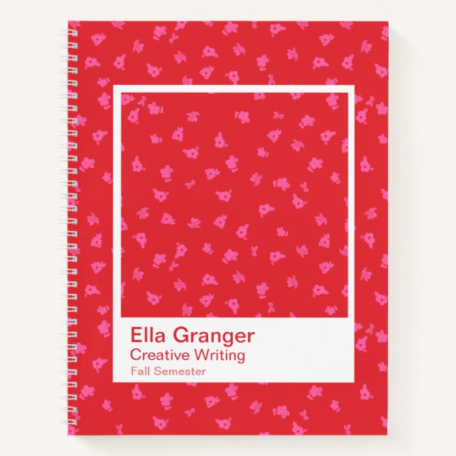 Red and Pink Floral Large Transparent Frame Notebook (Front)