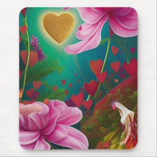 Red and Pink Flowers and Hearts Mouse Pad