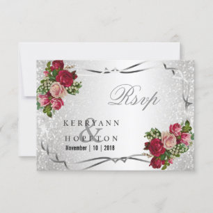 Red and Pink Flowers and Silver Glitter - RSVP