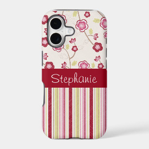 Red and Pink Flowers and Stripes Personalized