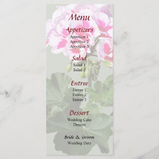 Red and Pink Geranium Wedding Menu