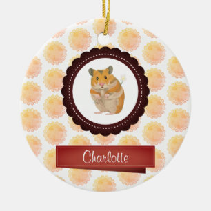 Red and Pink Girls Hamster Ceramic Ornament