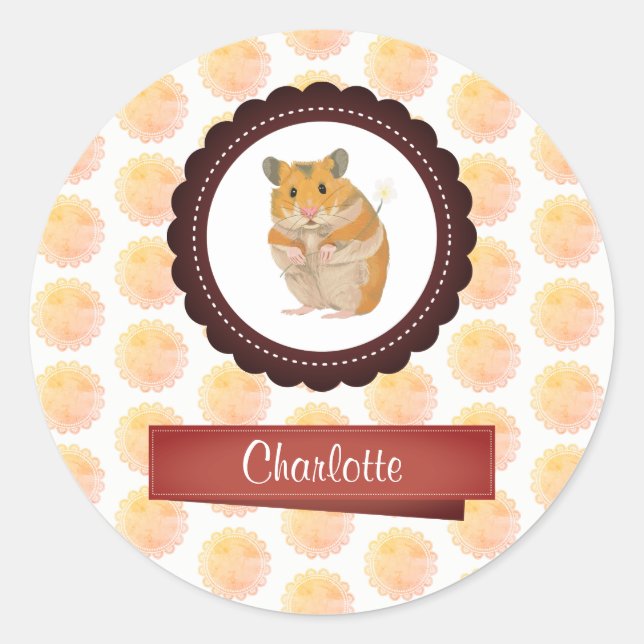 Red and Pink Girls Hamster Classic Round Sticker (Front)