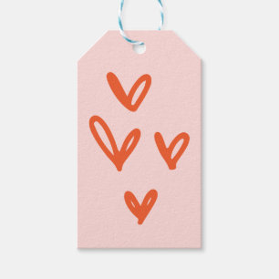 Red and Pink Hand-Drawn Hearts Love Gift Tags