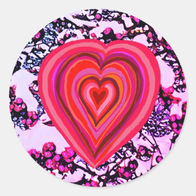 red and pink heart classic round sticker (Front)