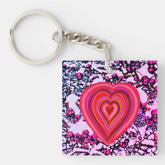 red and pink heart keychain (Front)