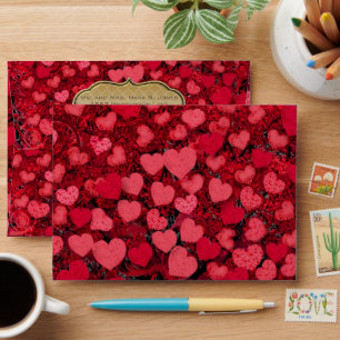 Red and Pink Heart Leaf Tree Wedding  Envelope