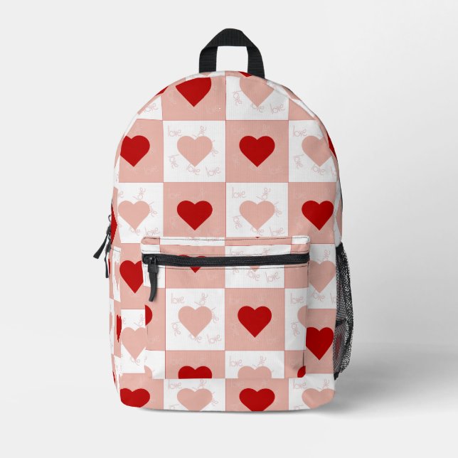 Red and Pink Heart Love Pattern Backpack (Front)