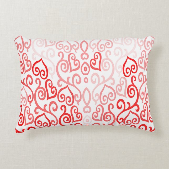 Red and Pink Heart Pattern Accent Pillow (Front)