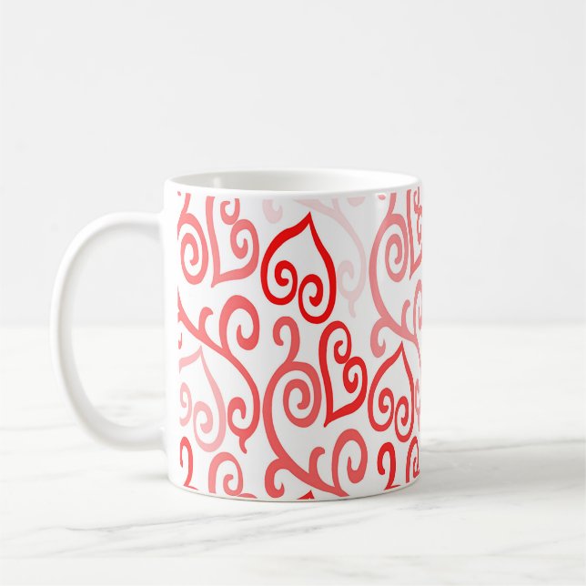 Red and Pink Heart Pattern Coffee Mug (Left)