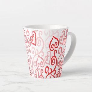 Red and Pink Heart Pattern Latte Mug