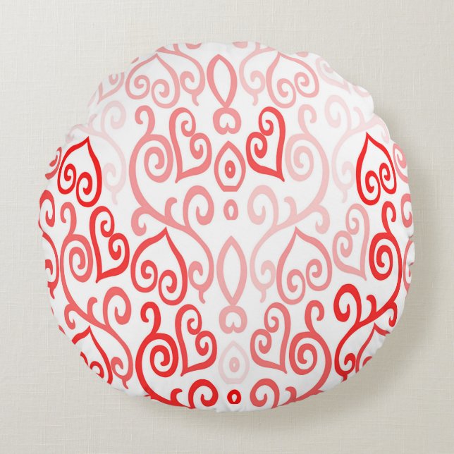 Red and Pink Heart Pattern Round Pillow (Front)