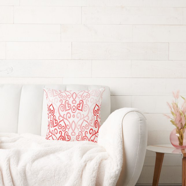 Red and Pink Heart Pattern Throw Pillow (Couch)
