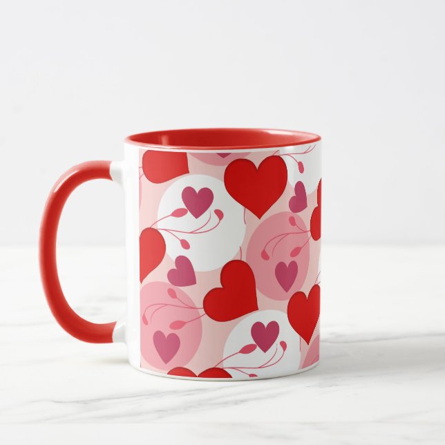Red and Pink Heart Pattern Valentines Day Mug (Left)